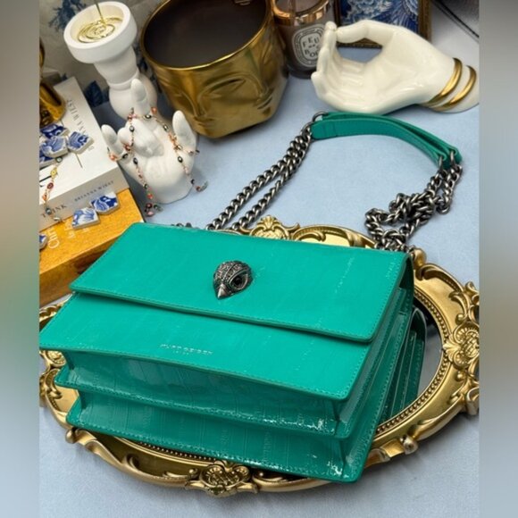 🆕 KURT GEIGER LONDON 🧿 NWOT Shoreditch Small Leather Crossbody Bag, Aqua Green - Picture 8 of 16